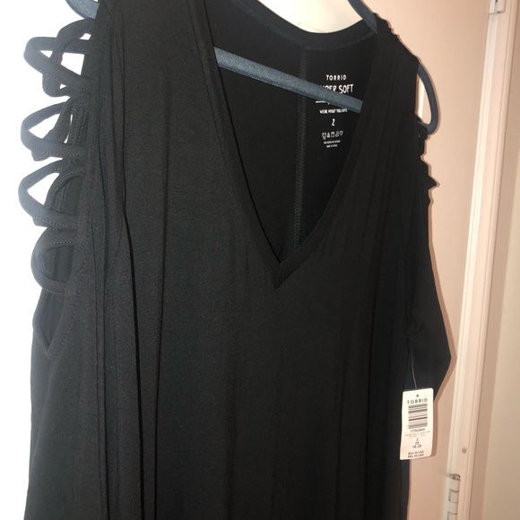 Torrid Black Soft Lattice Trapeze V-Neck Dress - Picture 4 of 5